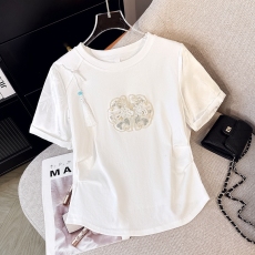 批发新中式国风重工刺绣百搭短袖<b class='q'>t</b><b class='q'>恤</b>女春夏季小个子盘扣收腰显瘦上衣