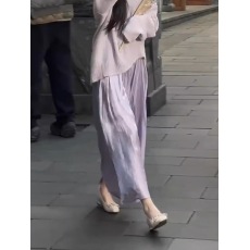批发浅紫色流光半身裙女2024春季<b class='q'>新款</b>松紧腰高腰显瘦宽松时尚气质长裙