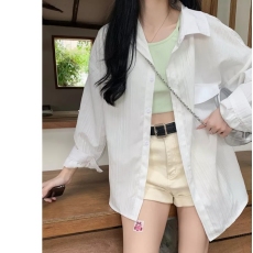 批发韩版夏季褶皱设计感衬衫原宿风休闲宽松大码<b class='q'>百搭</b>防晒衣女外套衬衣