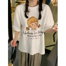 批发100%纯棉原版外贸夏装慵懒宽松字母卡通印花短袖<b class='q'>T</b><b class='q'>恤</b>韩系<b class='q'>原宿</b><b class='q'>上衣</b>