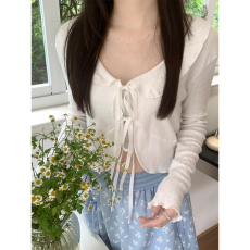 批发实价不减实拍夏季小熊印花绑带针织开衫女纯欲甜美风防晒长袖上衣