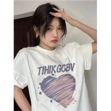 批发100%纯棉原版外贸夏装慵懒宽松字母卡通印花短袖<b class='q'>T</b><b class='q'>恤</b>韩系<b class='q'>原宿</b><b class='q'>上衣</b>