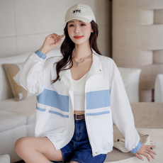 批发实拍夏款防晒衣外套牛仔拼接撞色宽松休闲短款透气开衫薄款防晒服