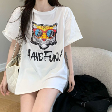 批发100%纯棉原版外贸夏装慵懒宽松字母卡通印花短袖<b class='q'>T</b><b class='q'>恤</b>韩系<b class='q'>原宿</b><b class='q'>上衣</b>