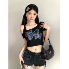 批发美式辣妹复古毛边拉链绑带低腰牛仔超短裤女夏季新款修身显瘦热裤