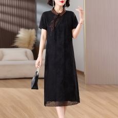 批发香云纱<b class='q'>连衣裙</b>2025新款短袖夏季国风新中式中长裙高端气质专柜<b class='q'>正品</b>