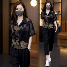 批发实拍2025夏季新款洋气大码女装套装胖MM时尚宽松显瘦<b class='q'>哈伦裤</b>两件套