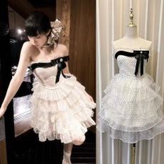 批发muggle studio 夏季植绒<b class='q'>波点</b>千金吊带蛋糕生日小礼裙<b class='q'>连衣裙</b>miu