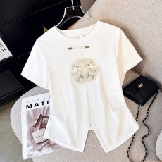 批发重工刺绣白色V领短袖<b class='q'>T</b><b class='q'>恤</b>女夏季2026新款中式国风设计感小众上衣潮