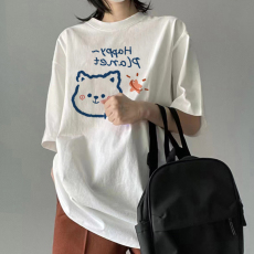 批发100%纯棉原版外贸夏装慵懒宽松字母卡通印花短袖<b class='q'>T</b><b class='q'>恤</b>韩系<b class='q'>原宿</b><b class='q'>上衣</b>