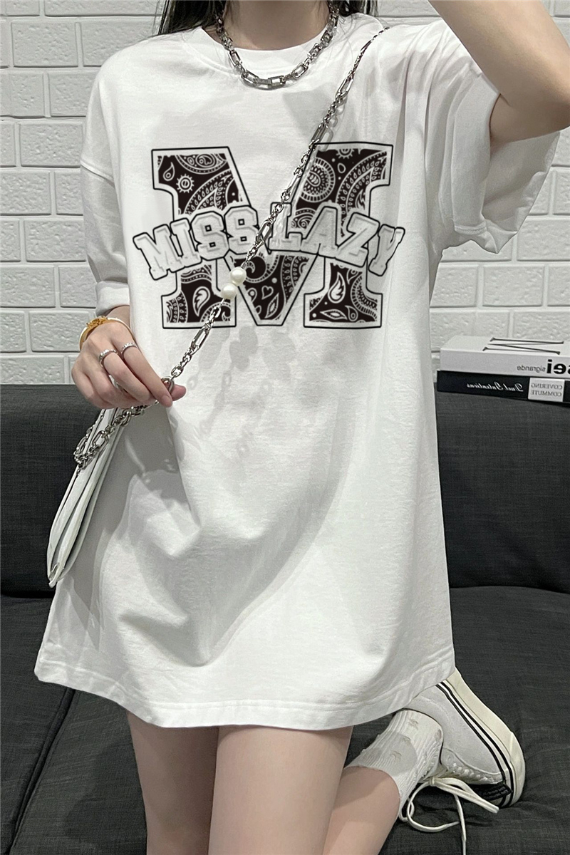 MY15565# 100%纯棉原版外贸夏装慵懒宽松字母卡通印花短袖T恤韩系原宿上衣女裝貨源服裝批發