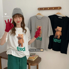 批发100%纯棉原版外贸夏装慵懒宽松字母卡通印花短袖<b class='q'>T</b><b class='q'>恤</b>韩系<b class='q'>原宿</b><b class='q'>上衣</b>