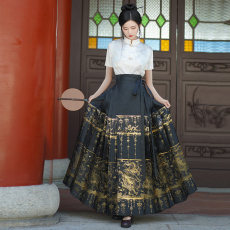 批发实拍原创织金马面裙套装女新中式立领盘扣短袖上衣中国风舞蹈汉服