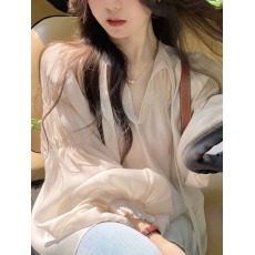 衬衫上衣女夏季新款设计感小众法式别致高级感雪纺长袖防晒衬衣