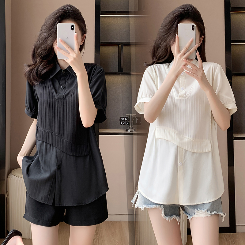 MY3733# 夏季新款大码女装衬衣胖女孩时尚减龄宽松型显瘦短袖衬衫上衣女裝貨源服裝批發