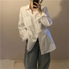 批发创峰酷丝棉白<b class='q'>衬衫女</b>长袖学院风小个子内搭学生打底宽松jk上衣衬衣