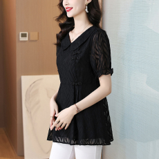 批发实拍新款大码女装2024中长款<b class='q'>连衣裙</b>宽松胖mm纯色短袖娃娃领夏季