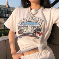 批发100%纯棉原版外贸夏装慵懒宽松字母卡通印花短袖<b class='q'>T</b><b class='q'>恤</b>韩系<b class='q'>原宿</b><b class='q'>上衣</b>