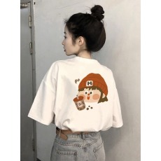 批发100%纯棉原版外贸夏装慵懒宽松字母卡通印花短袖<b class='q'>T</b><b class='q'>恤</b>韩系<b class='q'>原宿</b><b class='q'>上衣</b>