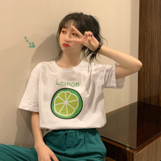 批发100%纯棉原版外贸夏装慵懒宽松字母卡通印花短袖<b class='q'>T</b><b class='q'>恤</b>韩系<b class='q'>原宿</b><b class='q'>上衣</b>