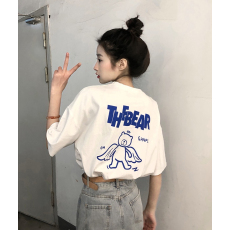 批发100%纯棉原版外贸夏装慵懒宽松字母卡通印花短袖<b class='q'>T</b><b class='q'>恤</b>韩系<b class='q'>原宿</b><b class='q'>上衣</b>