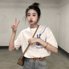 批发100%纯棉原版外贸夏装慵懒宽松字母卡通印花短袖<b class='q'>T</b><b class='q'>恤</b>韩系<b class='q'>原宿</b><b class='q'>上衣</b>