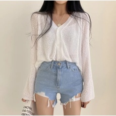 批发已出货 韩国ins慵懒休闲薄款<b class='q'>针织</b>外套女百搭宽松长袖空调室<b class='q'>开衫</b>