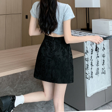 实拍现货 新中式国风盘扣半身裙女高级感提花A字裙高腰包臀短裙子