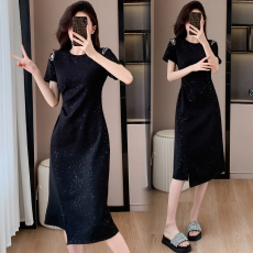 批发亮闪闪短袖<b class='q'>连衣裙</b>女夏季2026新款气质精致<b class='q'>钉珠</b>显瘦裙子