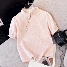 批发新中式国风盘扣短袖雪纺衫女装夏季2026新款时尚别致气质上衣<b class='q'>T</b><b class='q'>恤</b>