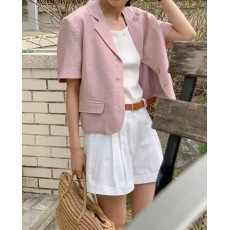 批发现货 韩国chic夏季复古高级西装领单排扣宽松百搭短袖西服外套女