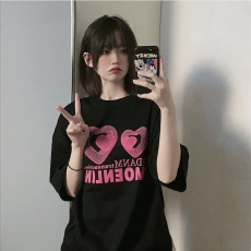 批发100%纯棉原版外贸夏装慵懒宽松字母卡通印花短袖<b class='q'>T</b><b class='q'>恤</b>韩系<b class='q'>原宿</b><b class='q'>上衣</b>