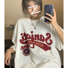 批发100%纯棉原版外贸夏装慵懒宽松字母卡通印花短袖<b class='q'>T</b><b class='q'>恤</b>韩系<b class='q'>原宿</b><b class='q'>上衣</b>