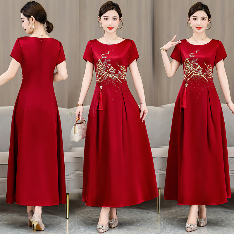 RY5240#结婚妈妈礼服五一遮肚子连衣裙醋酸喜婆婆衣服婚宴装2026新款高贵