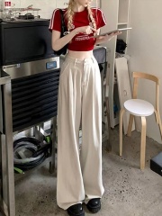 Designed slimming wide-leg jeans for women 2024 new wrinkled loose drape straight floor mopping pants