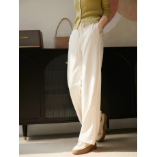 批发慵懒系的生活 自带坑条纹理 松紧高腰显瘦直筒休闲<b class='q'>裤</b>女ELKZQ65763