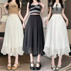 批发实拍 高级感流光纱裙女2024夏季珠光裙子气质荷叶边夏网纱半身裙