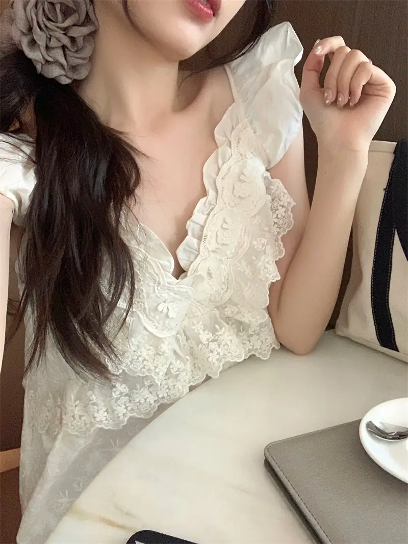 복고 스타일 V라인 브라 패드 탑 배기 홈웨어 상세 이미지 1