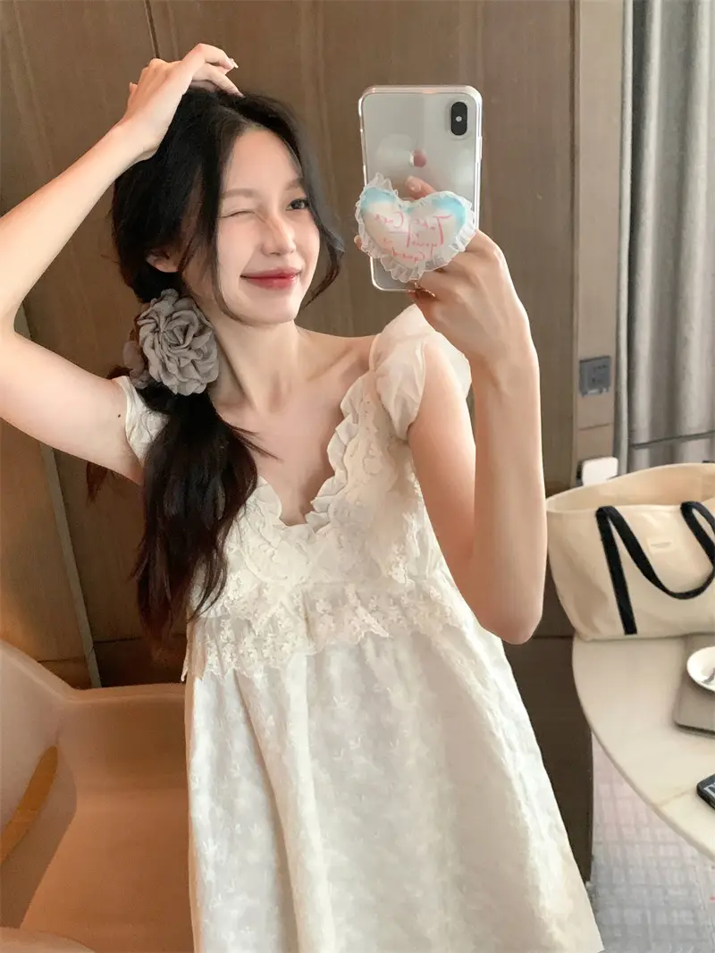 복고 스타일 V라인 브라 패드 탑 배기 홈웨어 상세 이미지 2