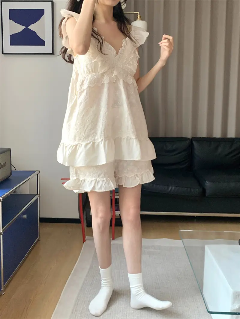 복고 스타일 V라인 브라 패드 탑 배기 홈웨어 상세 이미지 14