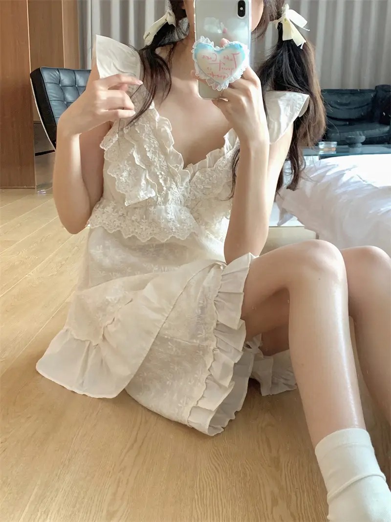 복고 스타일 V라인 브라 패드 탑 배기 홈웨어 상세 이미지 20