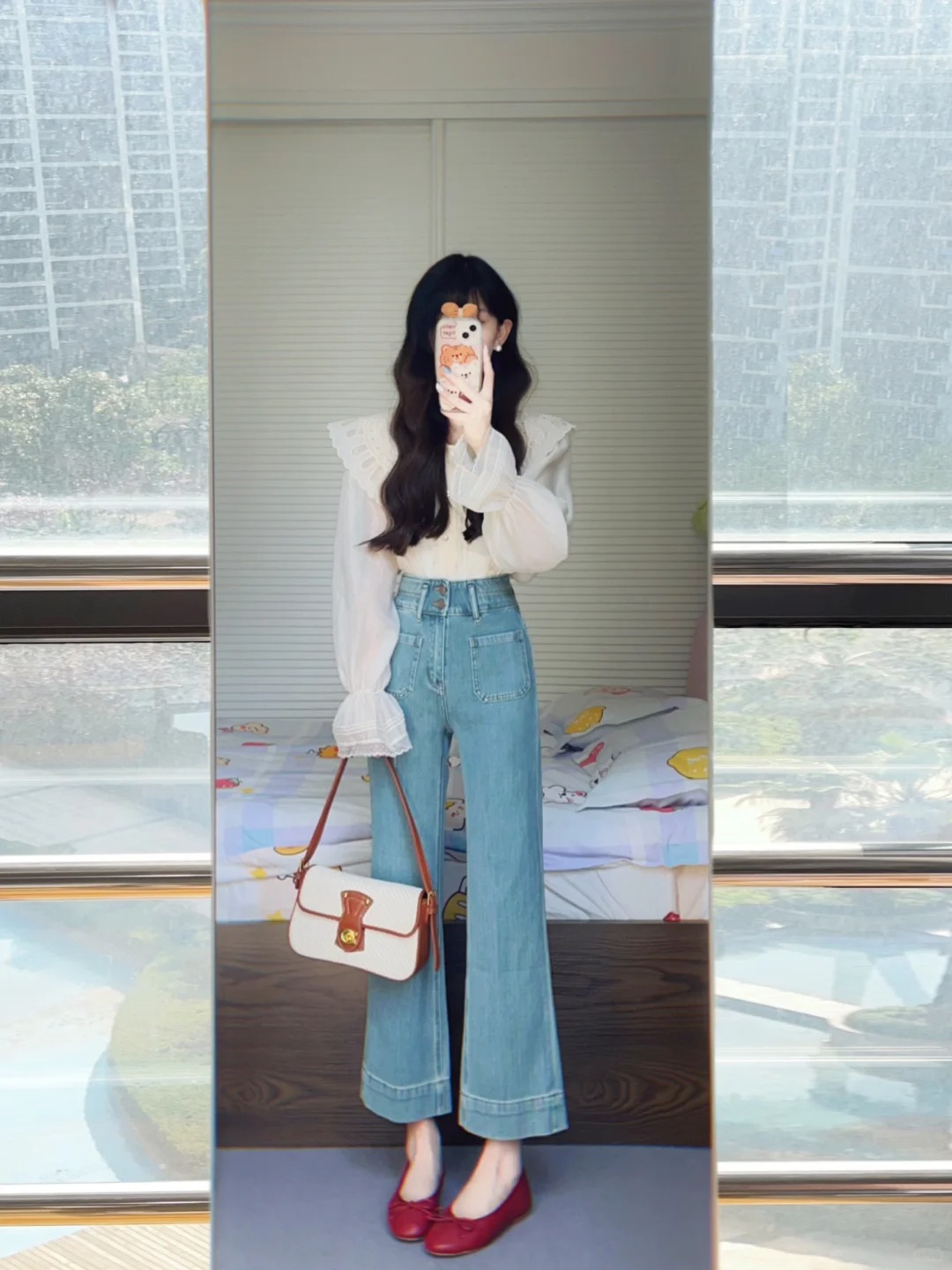 정가 파란색 하이웨이스트 볼륨 측면 청바지 여성 가을 스트레이트 와이드 레그 팬츠 마 오래된 루즈핏 법 막대기 롱 바지