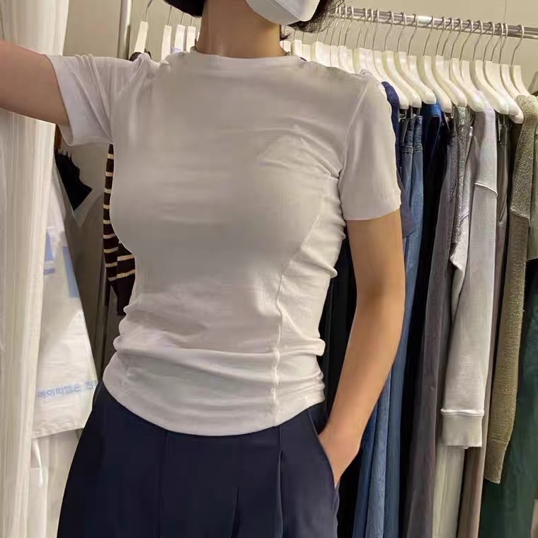 언제? 계절 뜨거운 판매 장기 동대문 단색 미니멀리즘 다용도 라운드 넥 반팔 티셔츠 캐주얼 슬림해 보이는 맨위