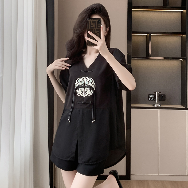 여름 새로운 여성 의류 패션 지방 mm 루즈핏 슬림해 보이는 빅 사이즈 레트로 셔츠 새로운 국풍 여성 의류 반팔 맨위 여성