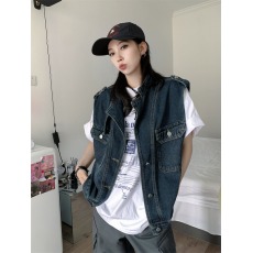 批发实拍美式复古牛仔马甲外套女秋季2025新款设计感小众宽松无袖坎肩