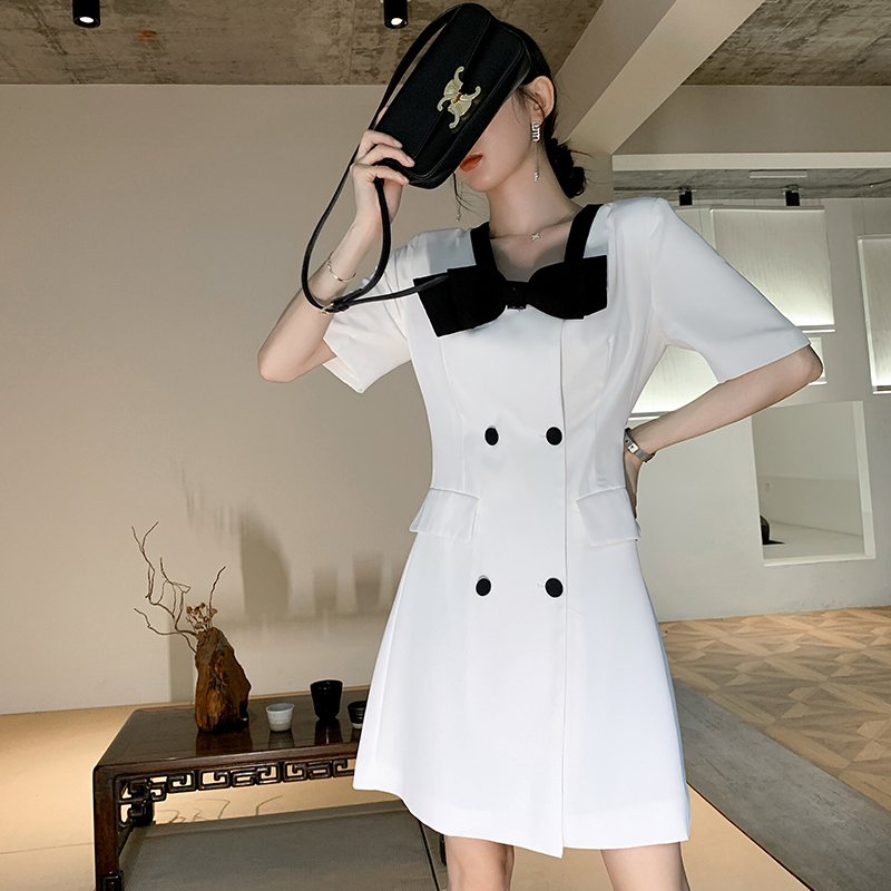 LN26375# 新款女装赫本风法式白色连衣裙女夏高级设计感小众裙子 服裝批發女裝批發服飾貨源