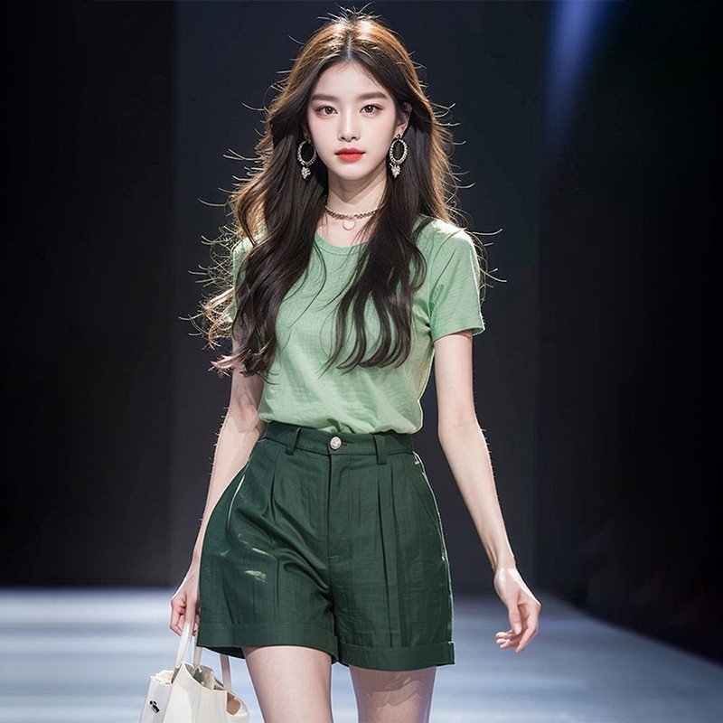 2026 여름 작은 키 착용 가져 가라. 전체 집합 외국 가스 연령 감소 박하 남자 웨이브 바람 면 린넨 티셔츠 반바지 세트 여성