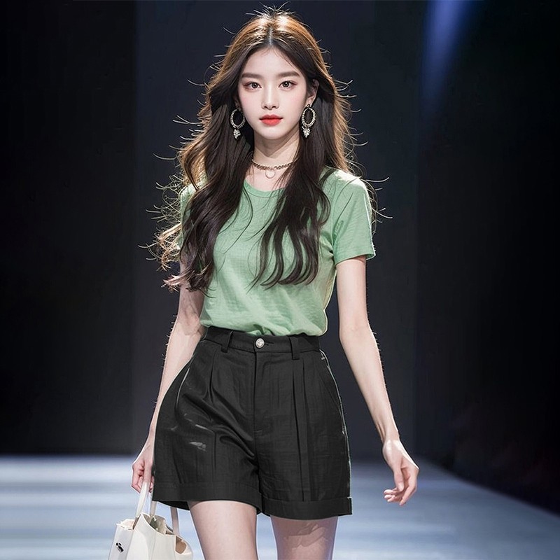 2026 여름 작은 키 착용 가져 가라. 전체 집합 외국 가스 연령 감소 박하 남자 웨이브 바람 면 린넨 티셔츠 반바지 세트 여성