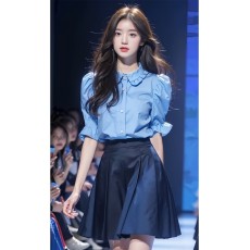 批发2025夏装搭配 百褶裙盐系轻熟蓝色半身裙减龄漂亮洋气