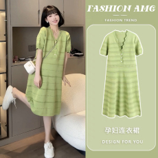 批发新品#孕妇装夏季<b class='q'>连衣裙</b>2026新款高级感小清新镂空V领短袖潮妈裙子
